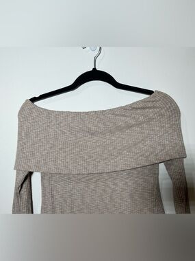 Final Touch Ribbed Off-Shoulder Tunic in Taupe